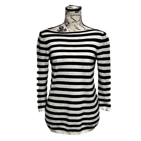 LOFT Striped Boat Neck Cotton Knit Top XS Nautical Sailor Preppy Coastal tunic - Picture 2 of 9